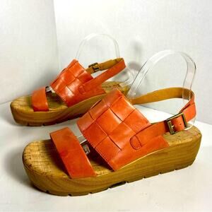 KORKS women wedges 9 coral leather woven strappy platform sandals comfort shoe